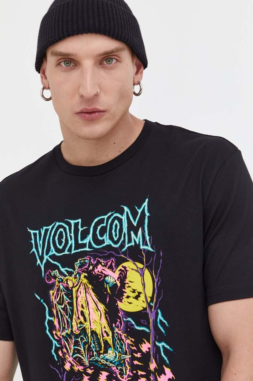 

Памучна тениска Volcom x Max Sherman в черно с принт, Черен