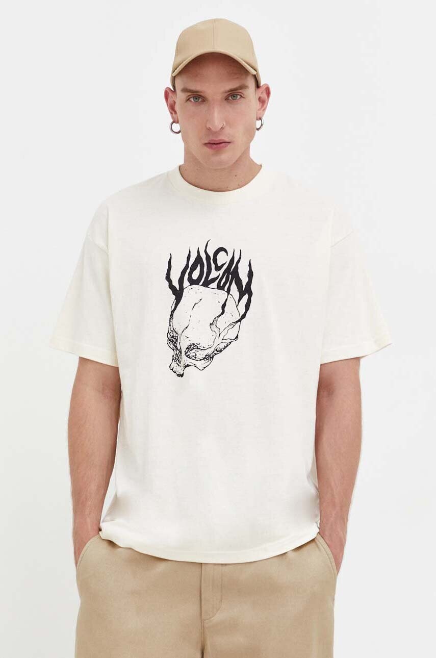 

Хлопковая футболка Volcom цвет бежевый с принтом