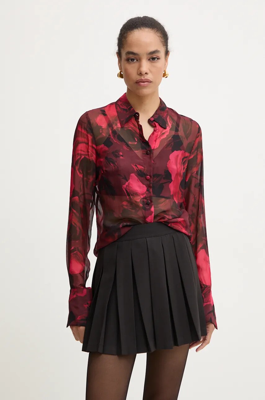 Blugirl Blumarine camasa de matase culoarea roz, cu guler clasic, regular, RF4119.T3948