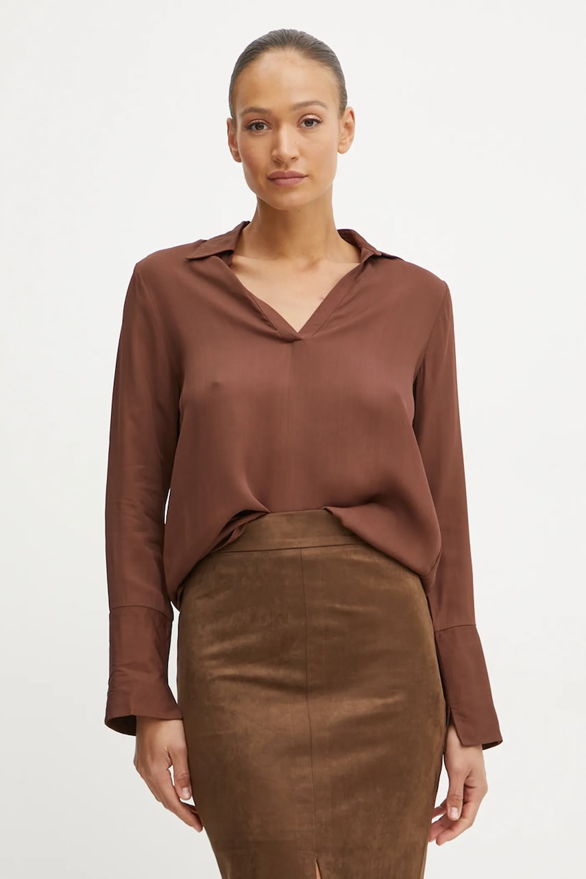 Silvian Heach bluza REUTER femei, culoarea maro, neted, GPA24288BL