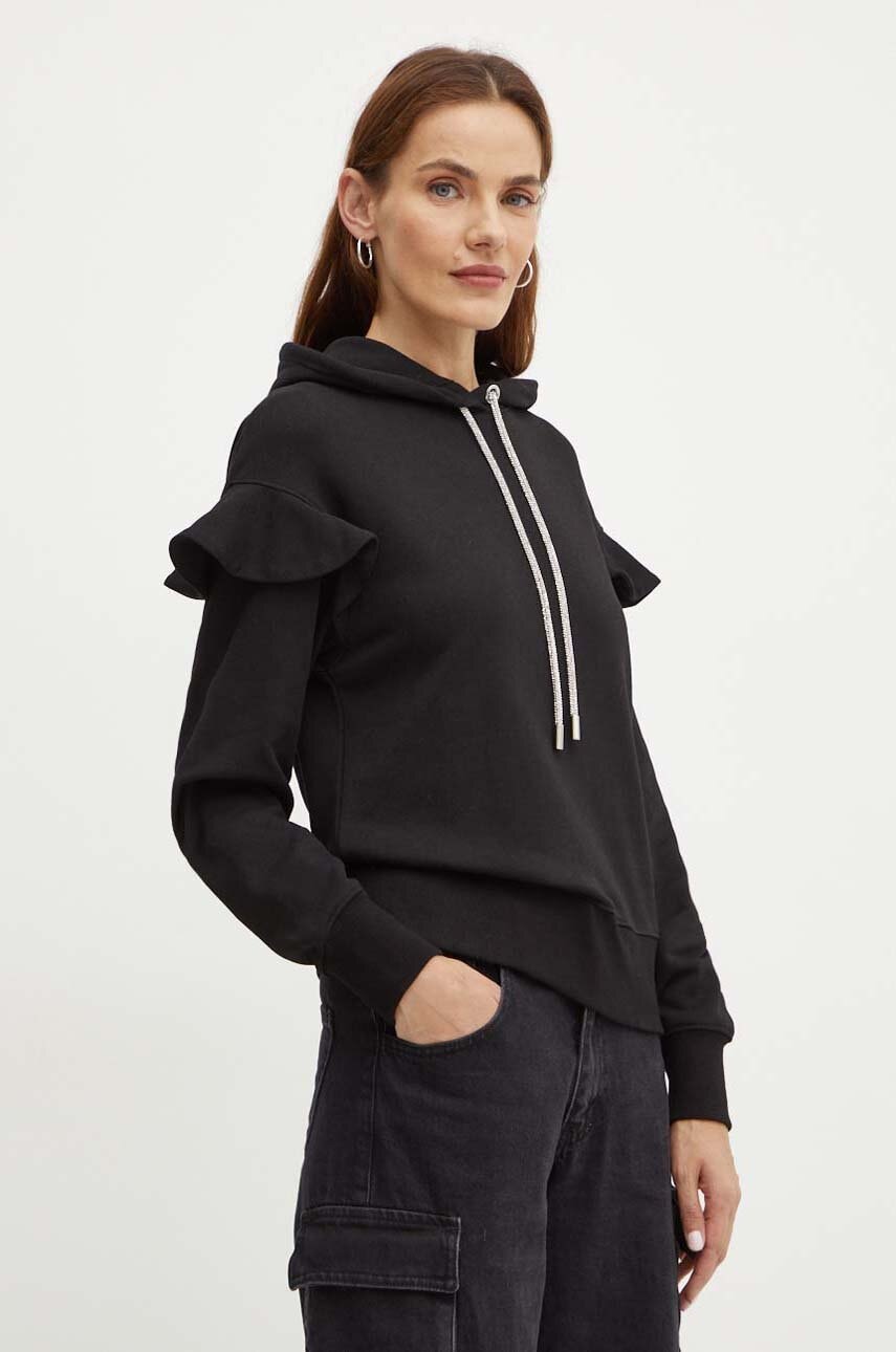 Silvian Heach hanorac de bumbac LINDER femei, culoarea negru, cu glugă, neted, GPA24338FE