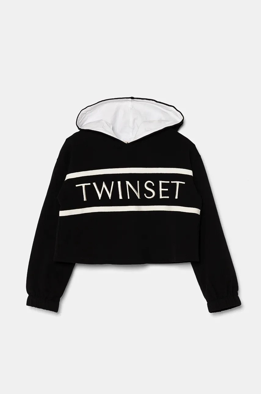 

Детски суичър Twinset в черно с качулка с принт 242GJ2333, Черен