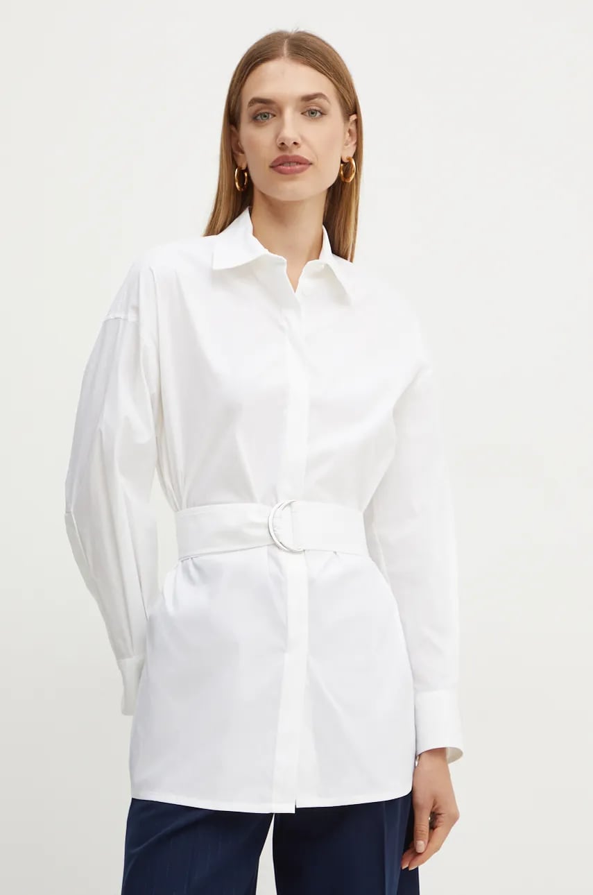 Liviana Conti camasa femei, culoarea alb, cu guler clasic, relaxed, L4WK20