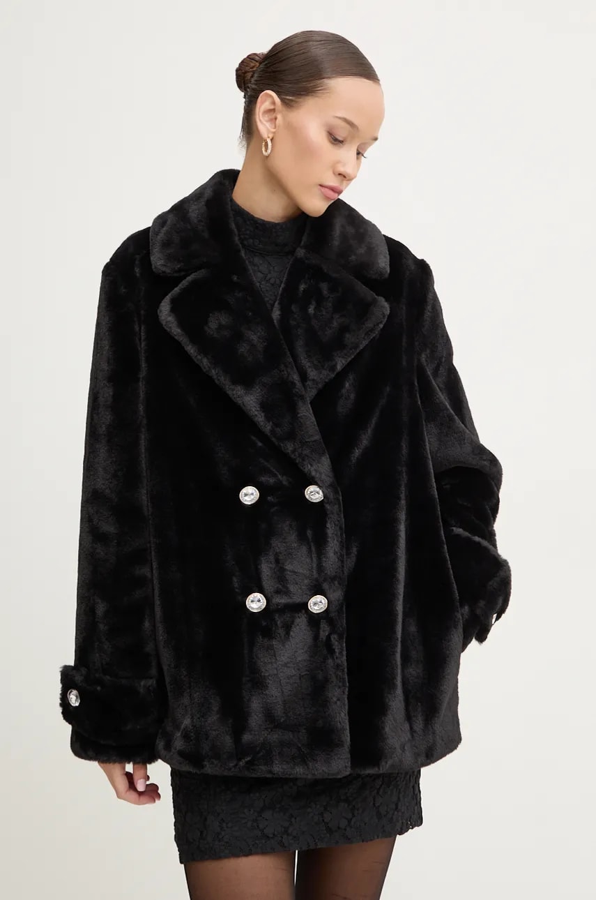 Blugirl Blumarine palton femei, culoarea negru, de tranzitie, cu doua randuri de nasturi, RF4035.E0885