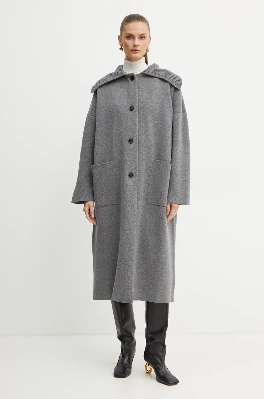 Liviana Conti palton de lana culoarea gri, de tranzitie, oversize, L4WB30