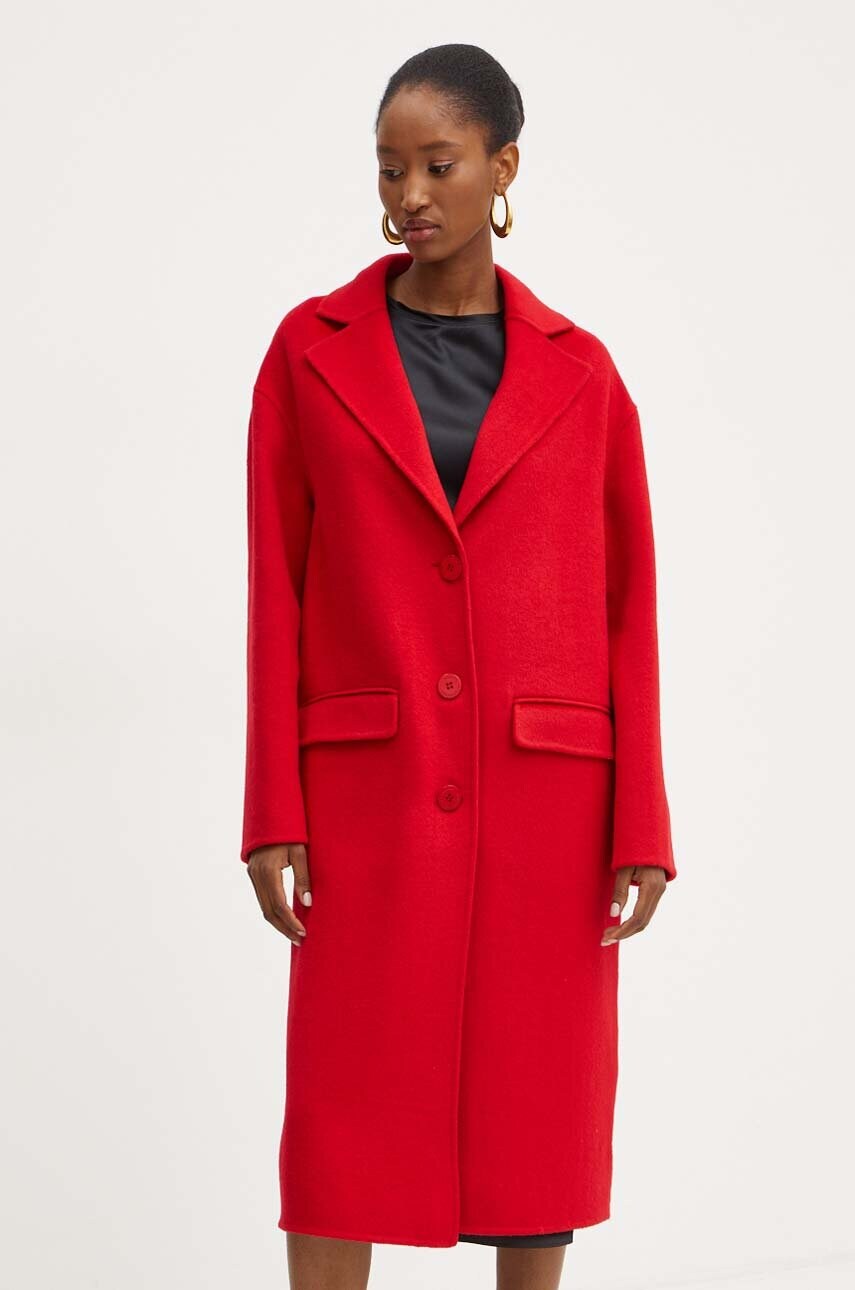 Silvian Heach palton de lana BRIESE culoarea rosu, de tranzitie, oversize, GPA24017CP