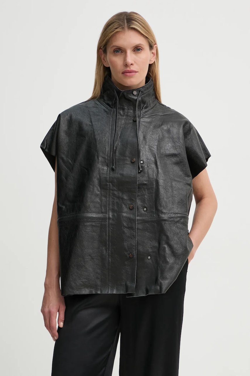 Day Birger et Mikkelsen vesta din piele Mortimer - Polished Leather femei, culoarea negru, de tranzitie, DAY65243424