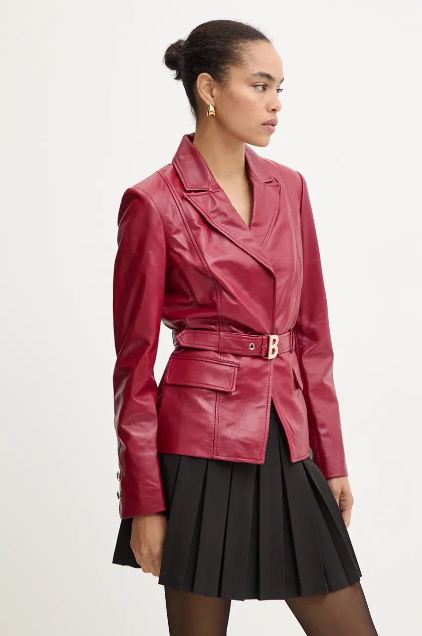 Blugirl Blumarine sacou de piele culoarea bordo, un singur rand de nasturi, neted, RF4128.P0356