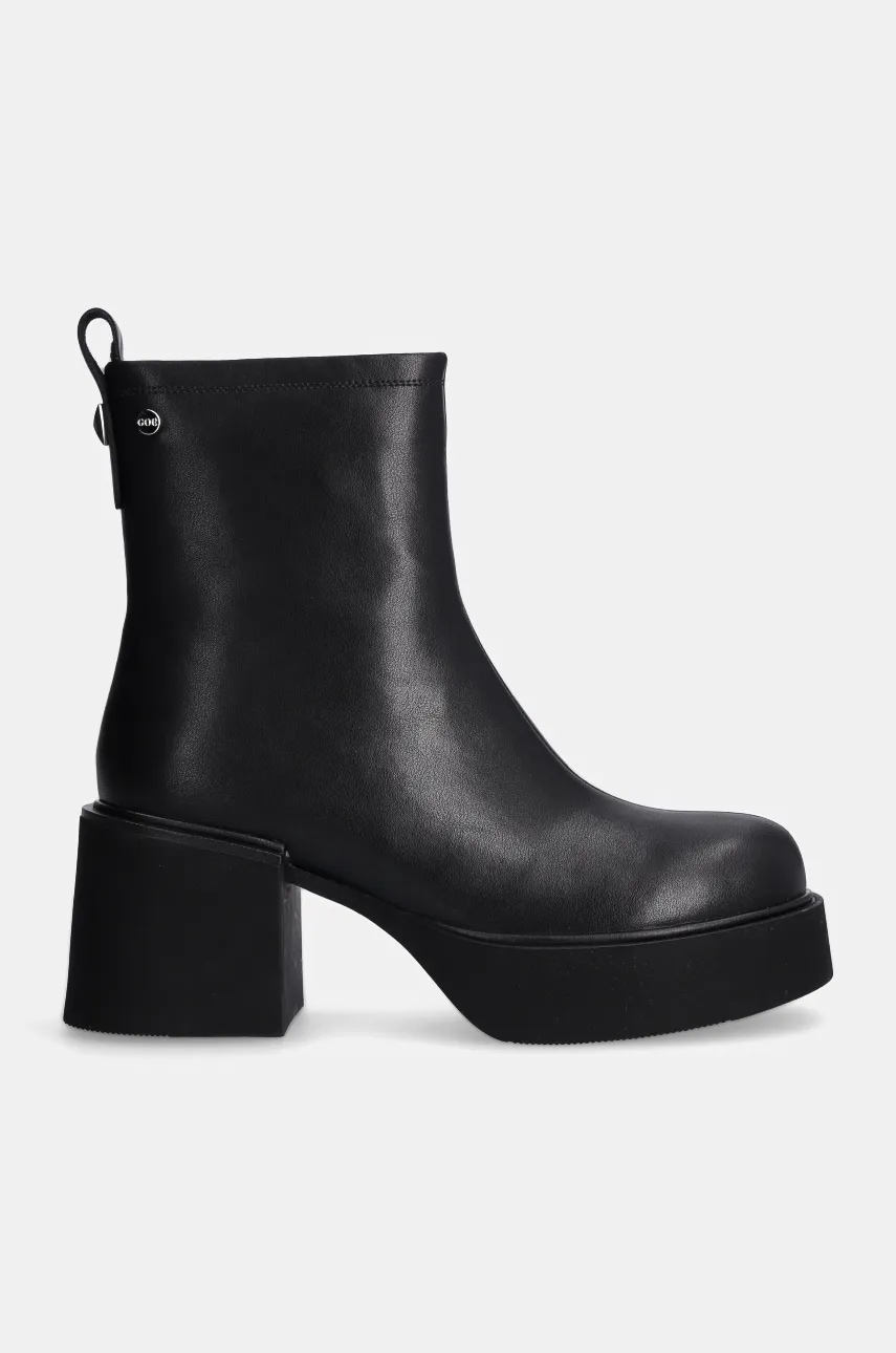 Кожаные полусапожки GOE женские цвет чёрный каблук кирпичик OO2N4161 BLACK Кожаные полусапожки GOE женские цвет чёрный каблук кирпичик OO2N4161 BLACK