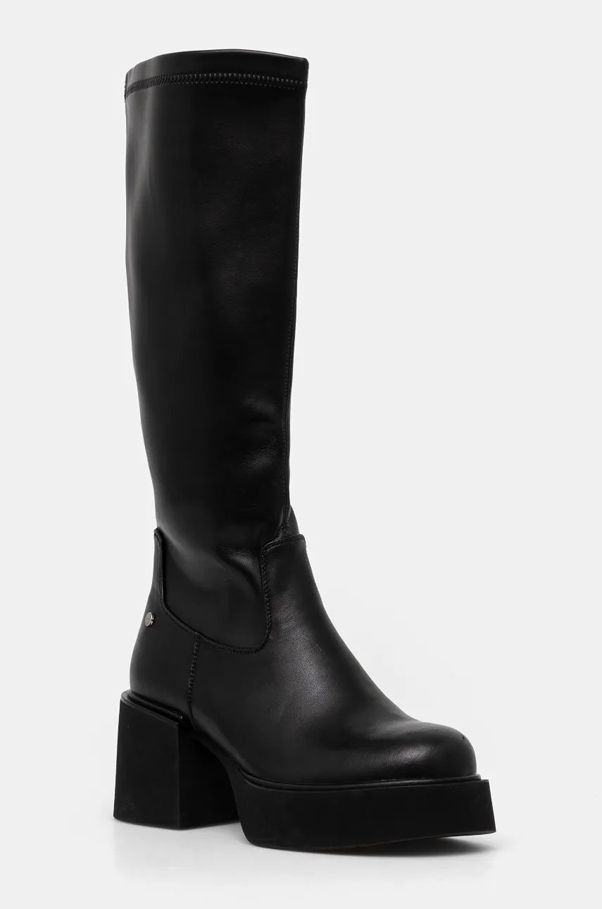 GOE ghete de piele femei, culoarea negru, cu toc drept, OO2N4407 BLACK GOE ghete de piele femei, culoarea negru, cu toc drept, OO2N4407 BLACK