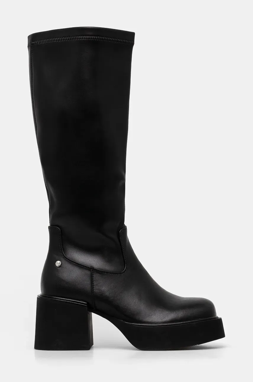 Кожаные сапоги GOE женские цвет чёрный каблук кирпичик OO2N4407 BLACK Кожаные сапоги GOE женские цвет чёрный каблук кирпичик OO2N4407 BLACK