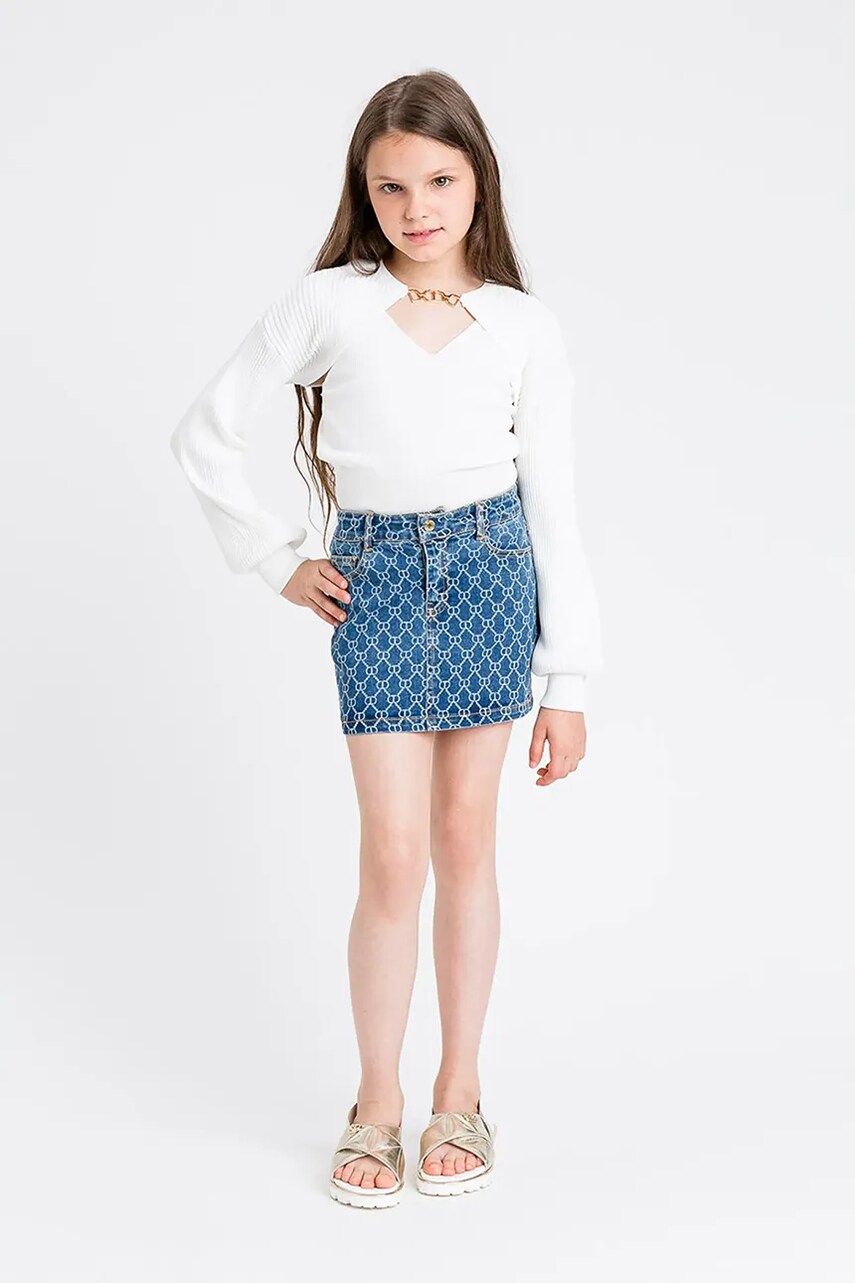 Levně Dětská riflová sukně Twinset modrá barva, mini, 251GJ2511