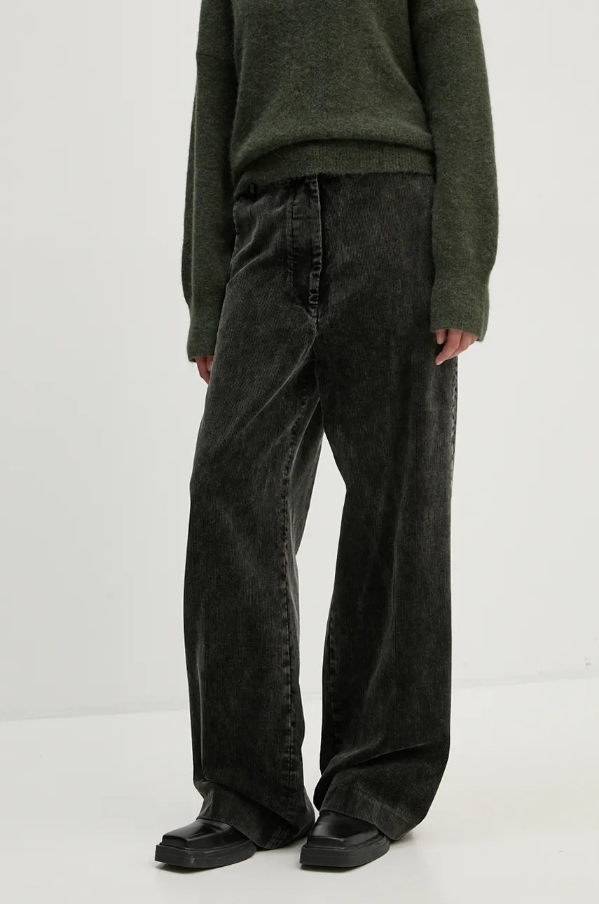 Day Birger et Mikkelsen pantaloni de catifea cord Jade - Contemporary Corduroy Washed culoarea negru, drept, high waist, DAY65243412