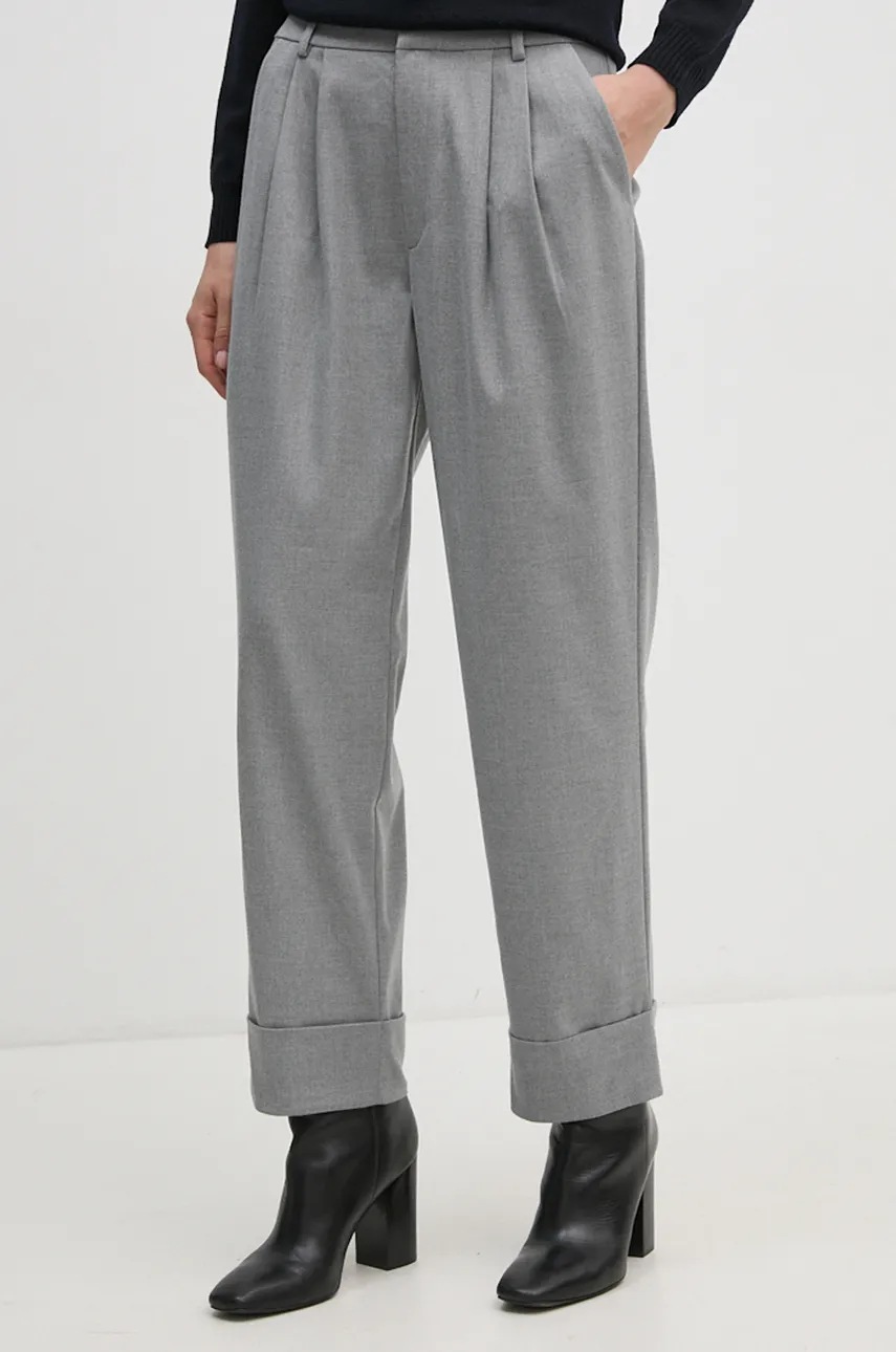 Mos Mosh pantaloni femei, culoarea gri, lat, high waist, 164890