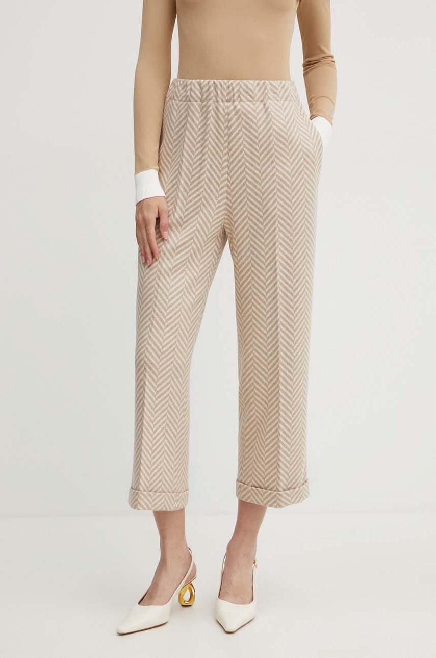 Liviana Conti pantaloni din casmir culoarea bej, drept, high waist, F4WL41 Liviana Conti pantaloni din casmir culoarea bej, drept, high waist, F4WL41