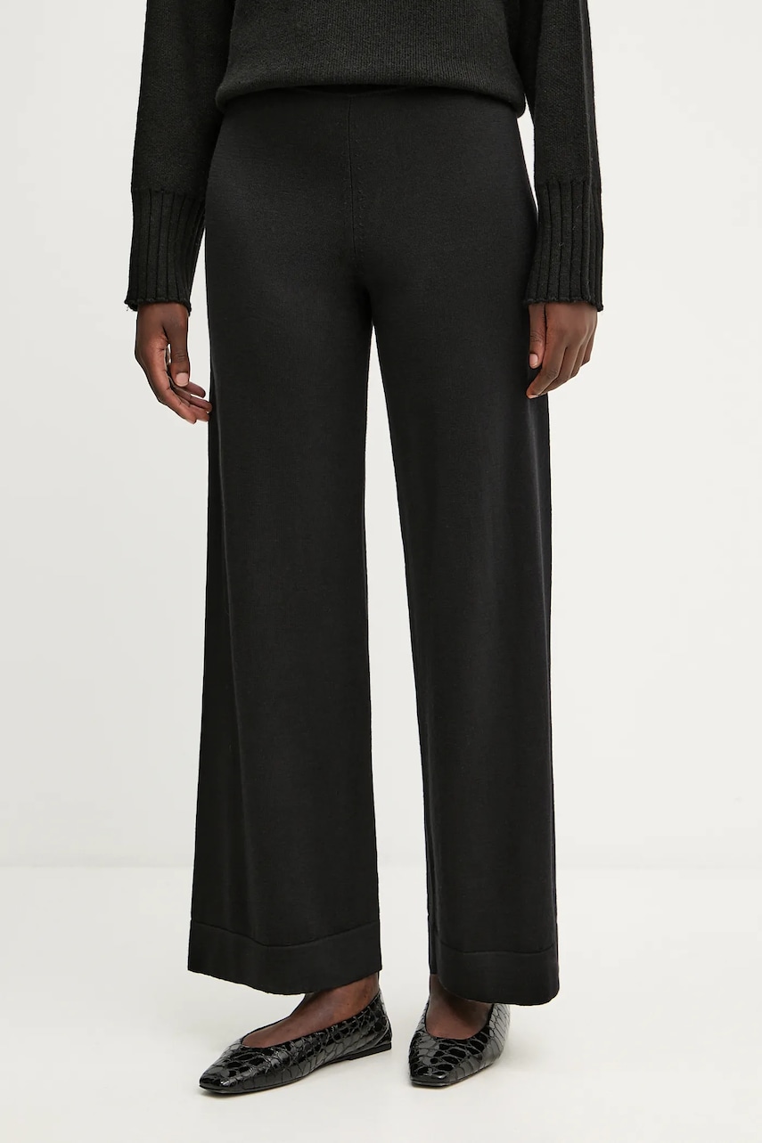 Liviana Conti pantaloni de lână culoarea negru, lat, high waist, CNTA16