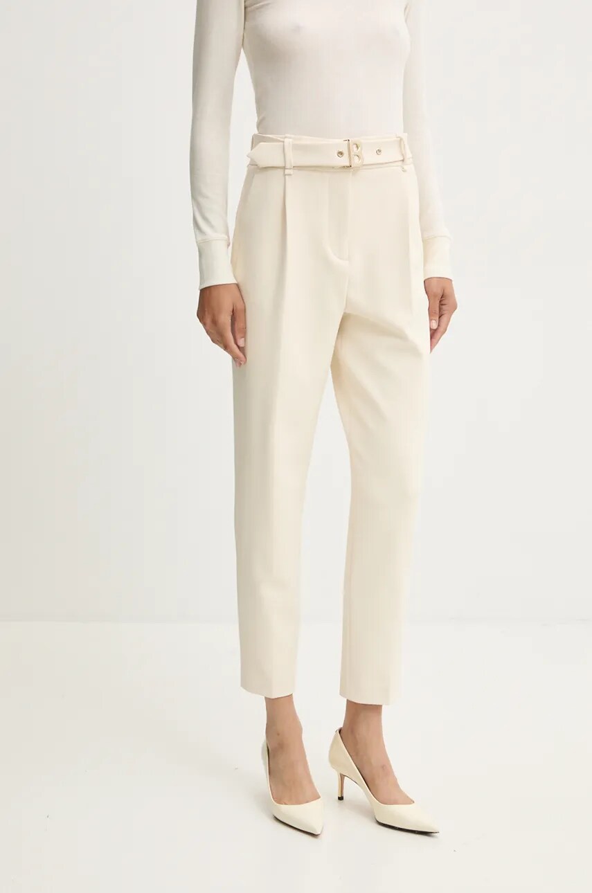 Blugirl Blumarine pantaloni femei, culoarea bej, fason tigareta, high waist, RF4073.T3191