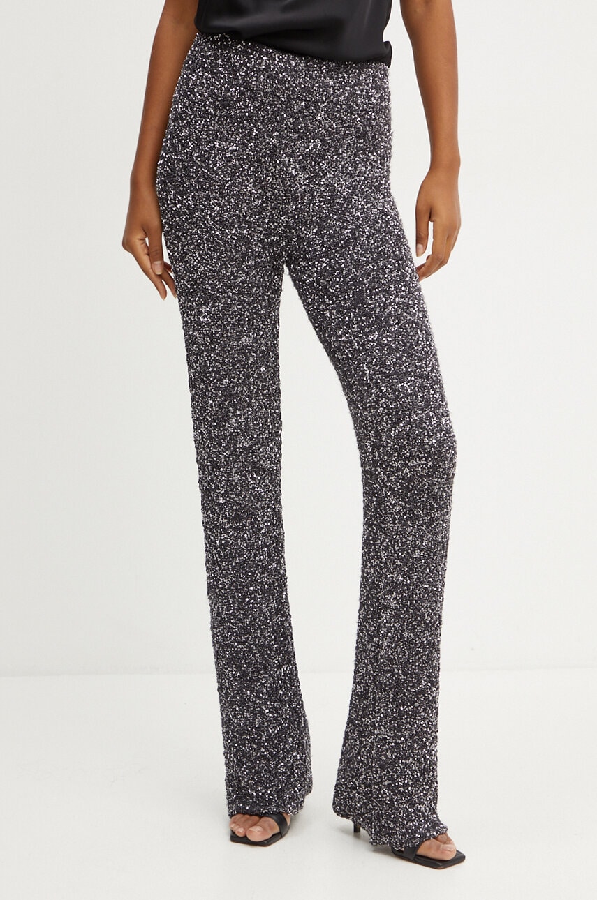 Liviana Conti pantaloni femei, culoarea gri, evazati, high waist, L4WG29 Liviana Conti pantaloni femei, culoarea gri, evazati, high waist, L4WG29