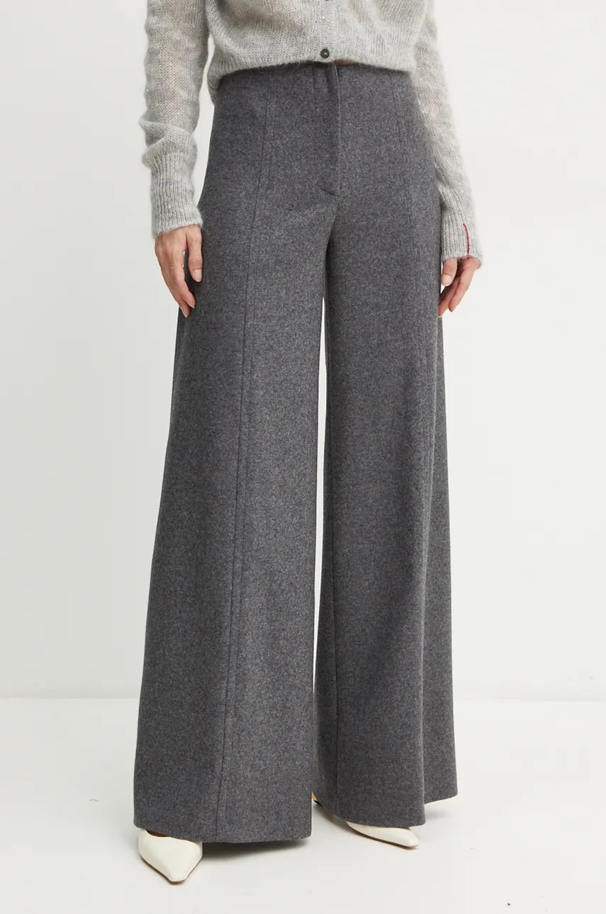 Liviana Conti pantaloni din casmir culoarea gri, lat, high waist, L4WN29 Liviana Conti pantaloni din casmir culoarea gri, lat, high waist, L4WN29