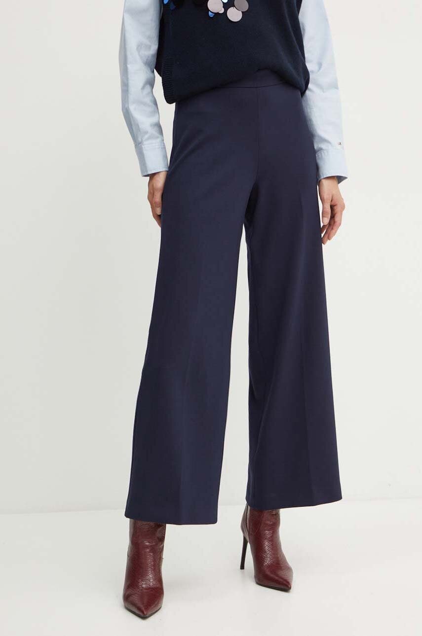 Liviana Conti pantaloni femei, culoarea albastru marin, drept, high waist, L4WI53 Liviana Conti pantaloni femei, culoarea albastru marin, drept, high waist, L4WI53
