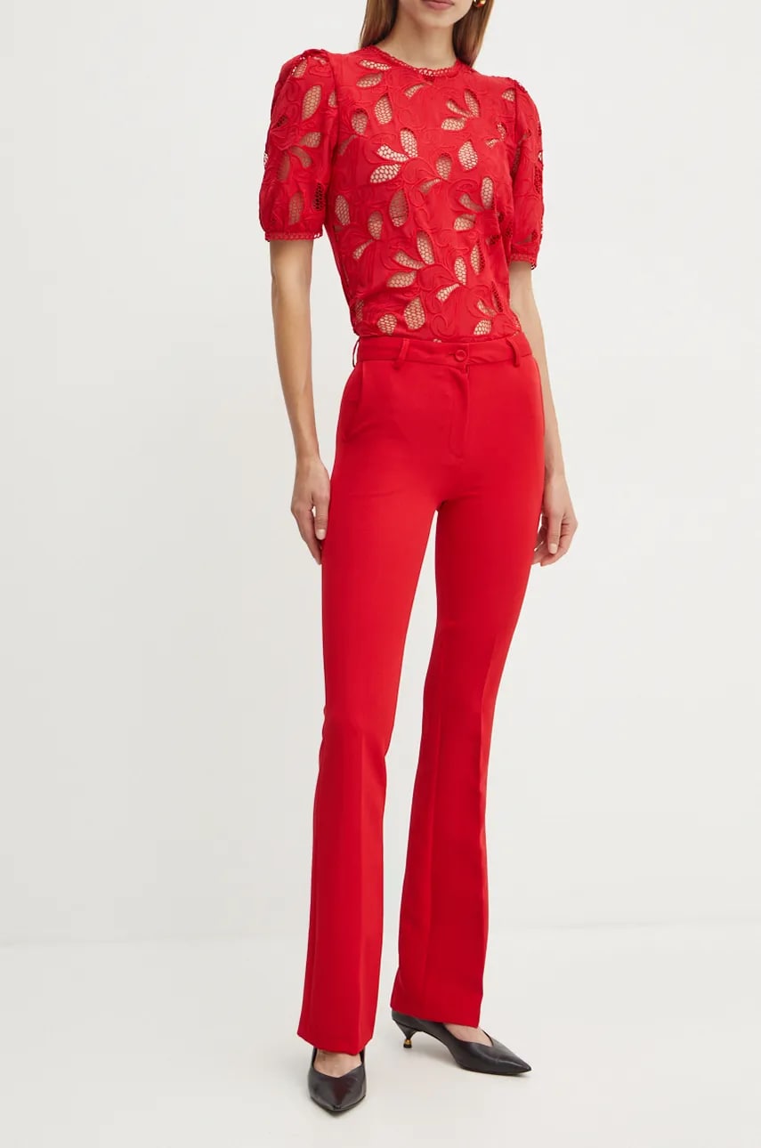 Silvian Heach pantaloni REIF femei, culoarea rosu, lat, high waist, GPA24007PA Silvian Heach pantaloni REIF femei, culoarea rosu, lat, high waist, GPA24007PA