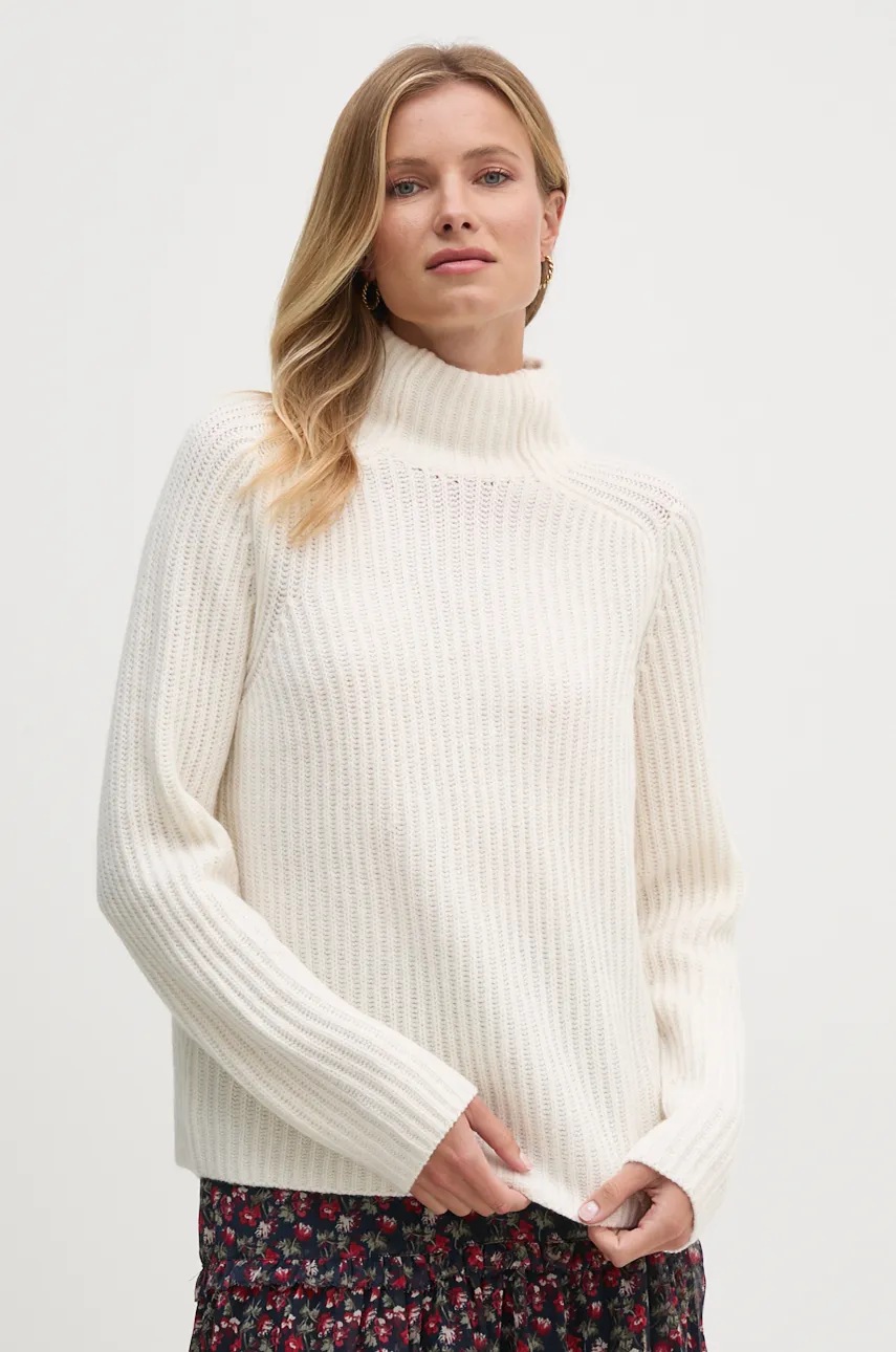 

Вълнен пуловер Mos Mosh дамски в бежово с поло 165750, Бежов