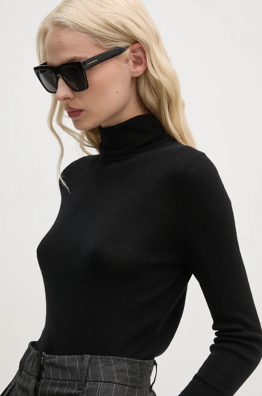 Mos Mosh pulover de lana femei, culoarea negru, light, cu guler, 165910