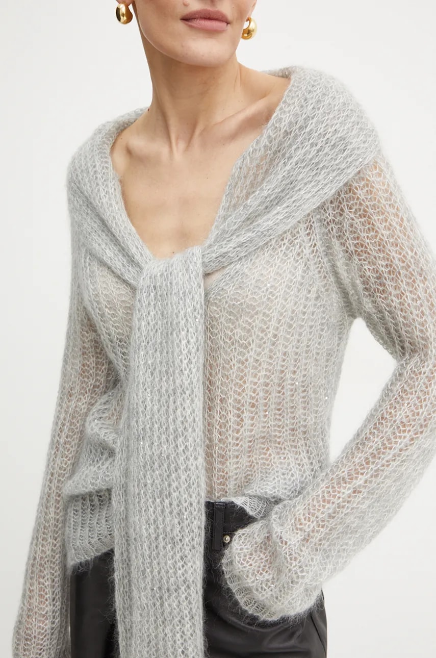 Liviana Conti pulover de lana femei, culoarea gri, light, L4WG56 Liviana Conti pulover de lana femei, culoarea gri, light, L4WG56