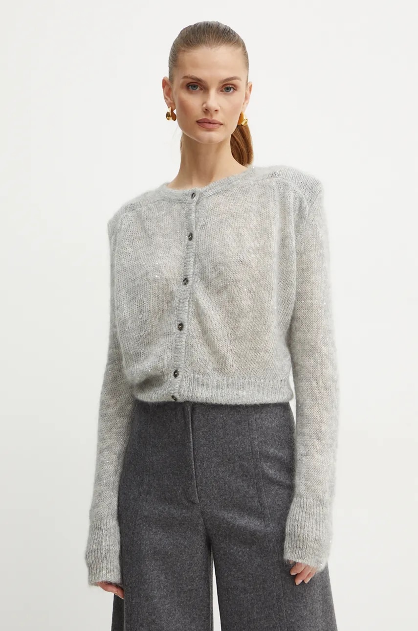 Liviana Conti cardigan din lana culoarea gri, light, L4WG57 Liviana Conti cardigan din lana culoarea gri, light, L4WG57
