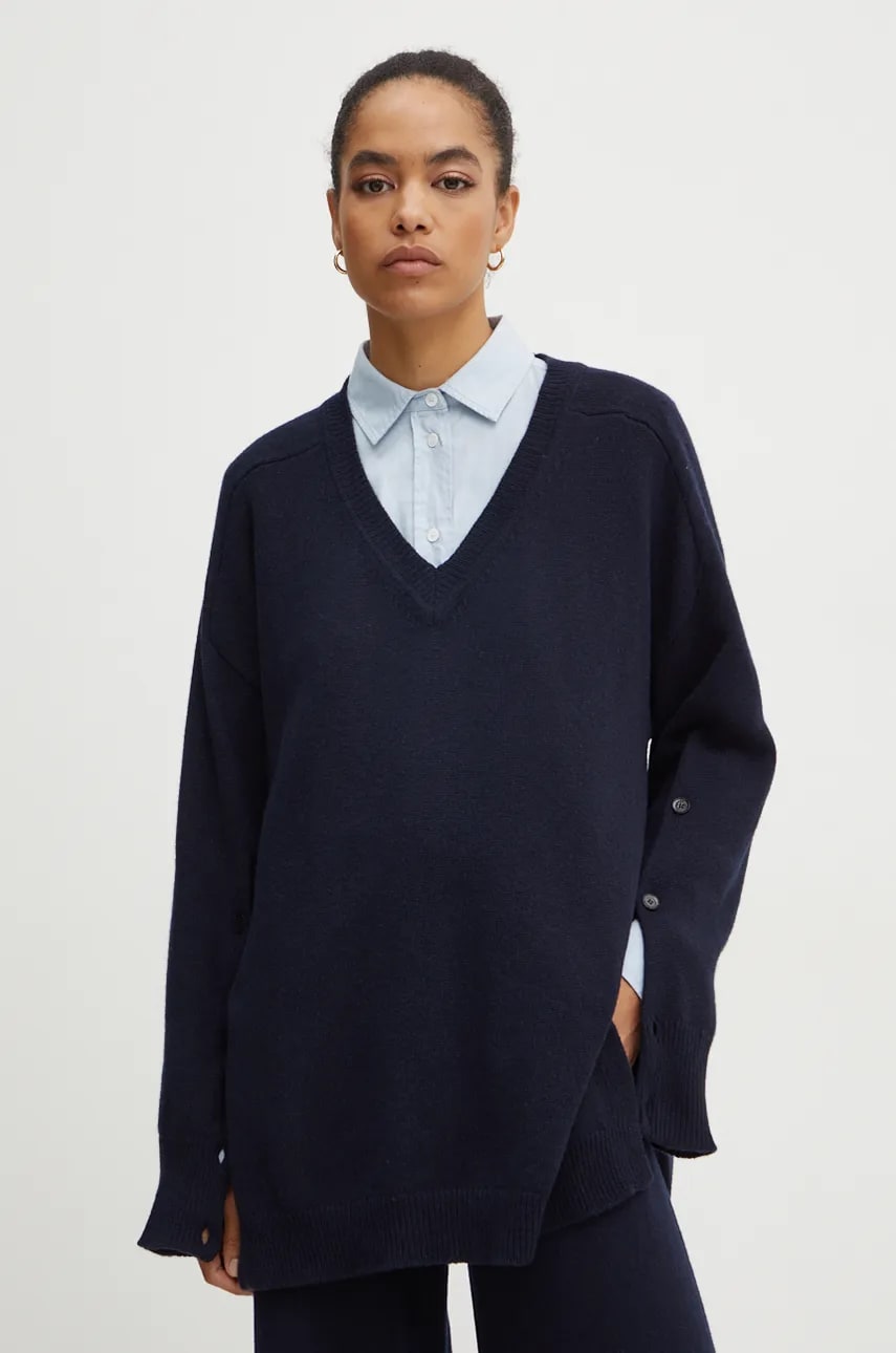 Liviana Conti pulover de casmir culoarea albastru marin, light, L4WC07