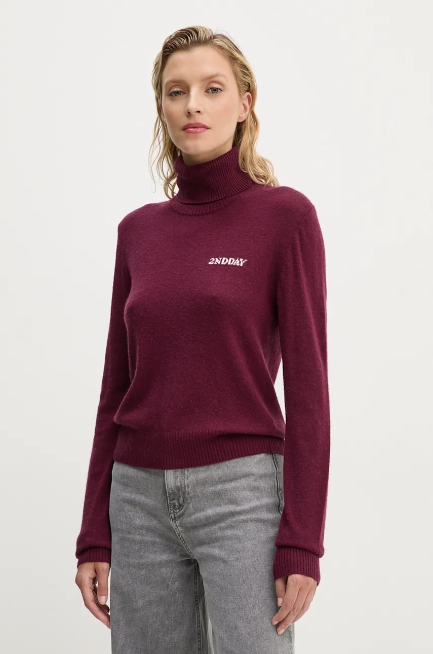 2NDDAY pulover din amestec de lana Porto TT femei, culoarea violet, light, cu guler, 2245344408