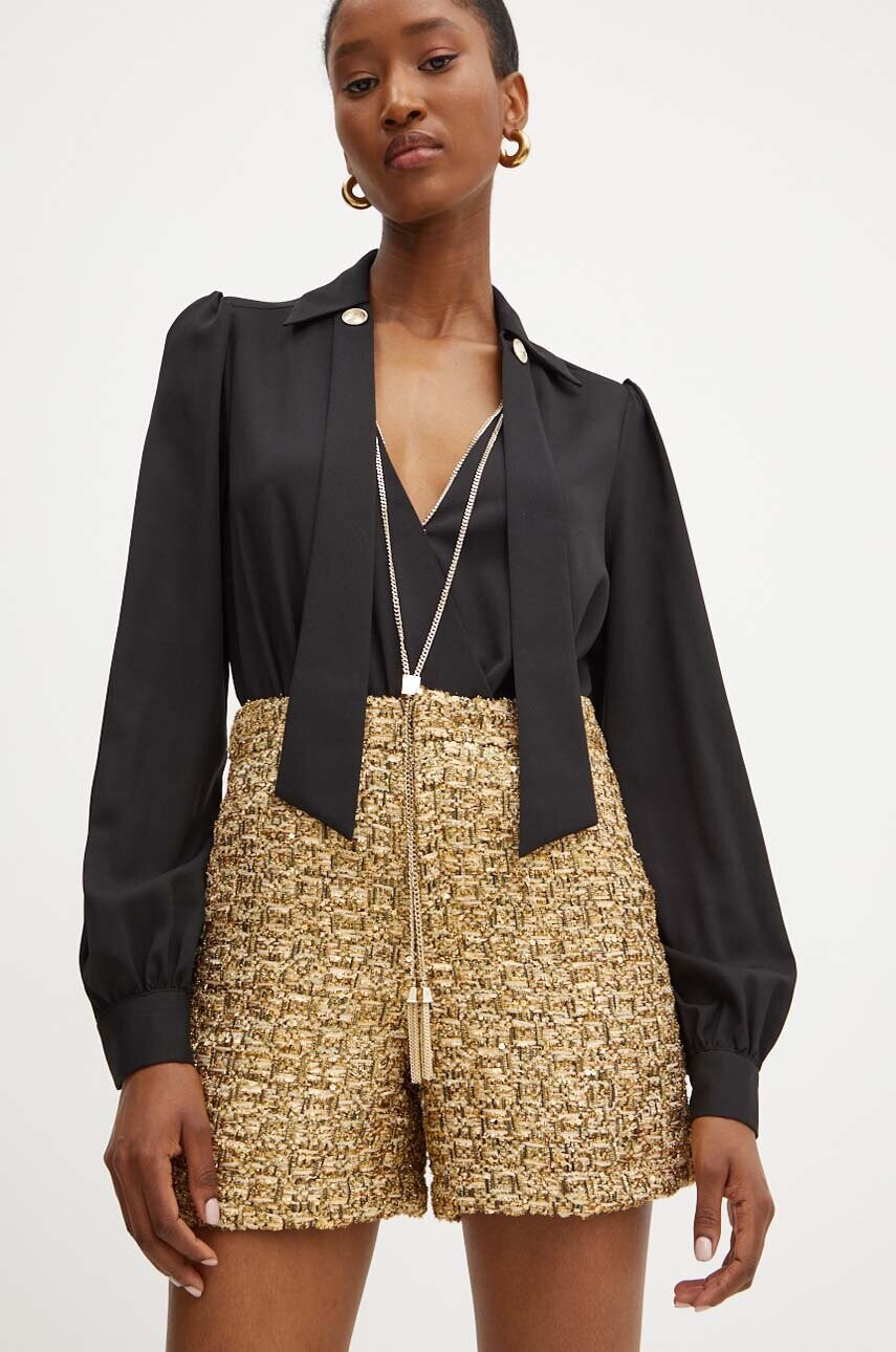 Silvian Heach pantaloni scurti JANFI femei, culoarea auriu, modelator, high waist, GPA24241SH