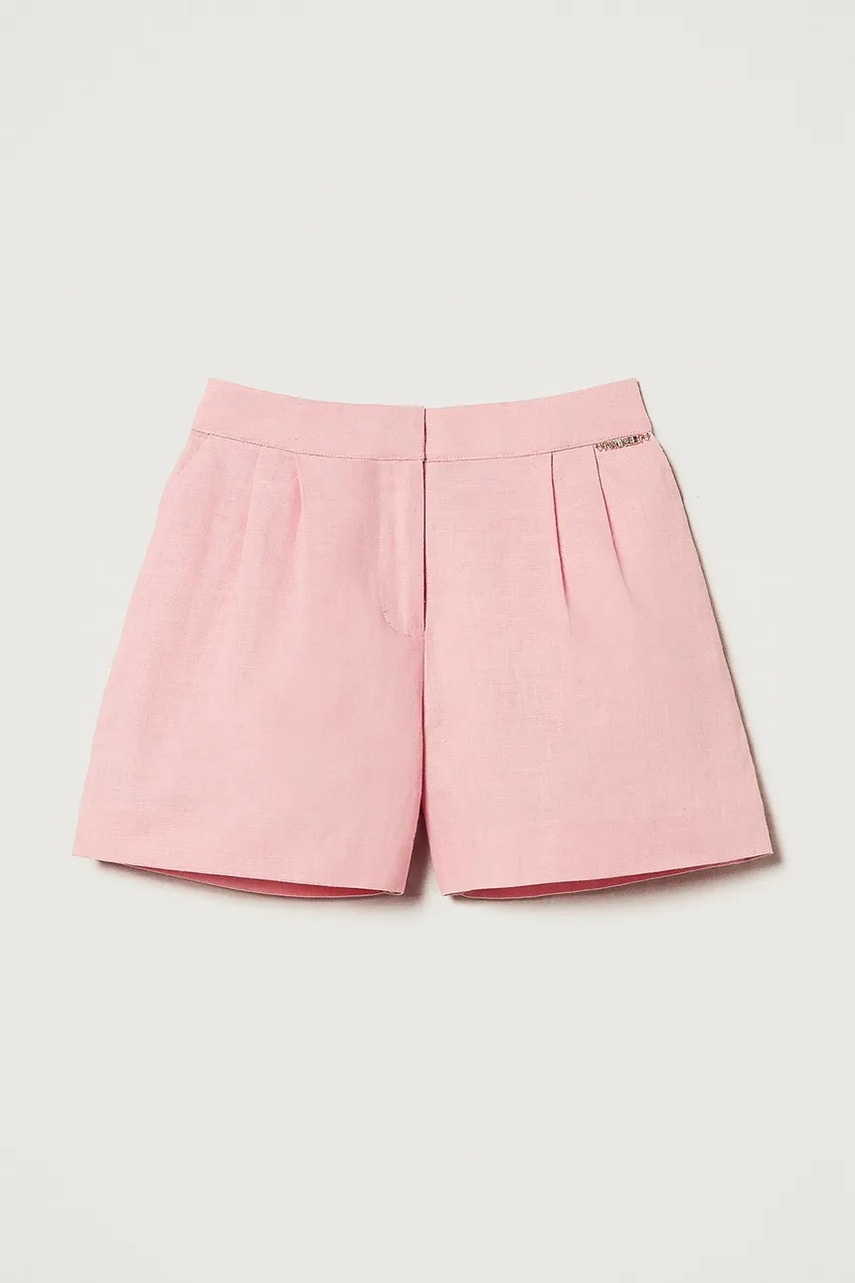 Дитячі лляні шорти Twinset колір рожевий однотонні 251GJ2403 Дитячі лляні шорти Twinset колір рожевий однотонні 251GJ2403