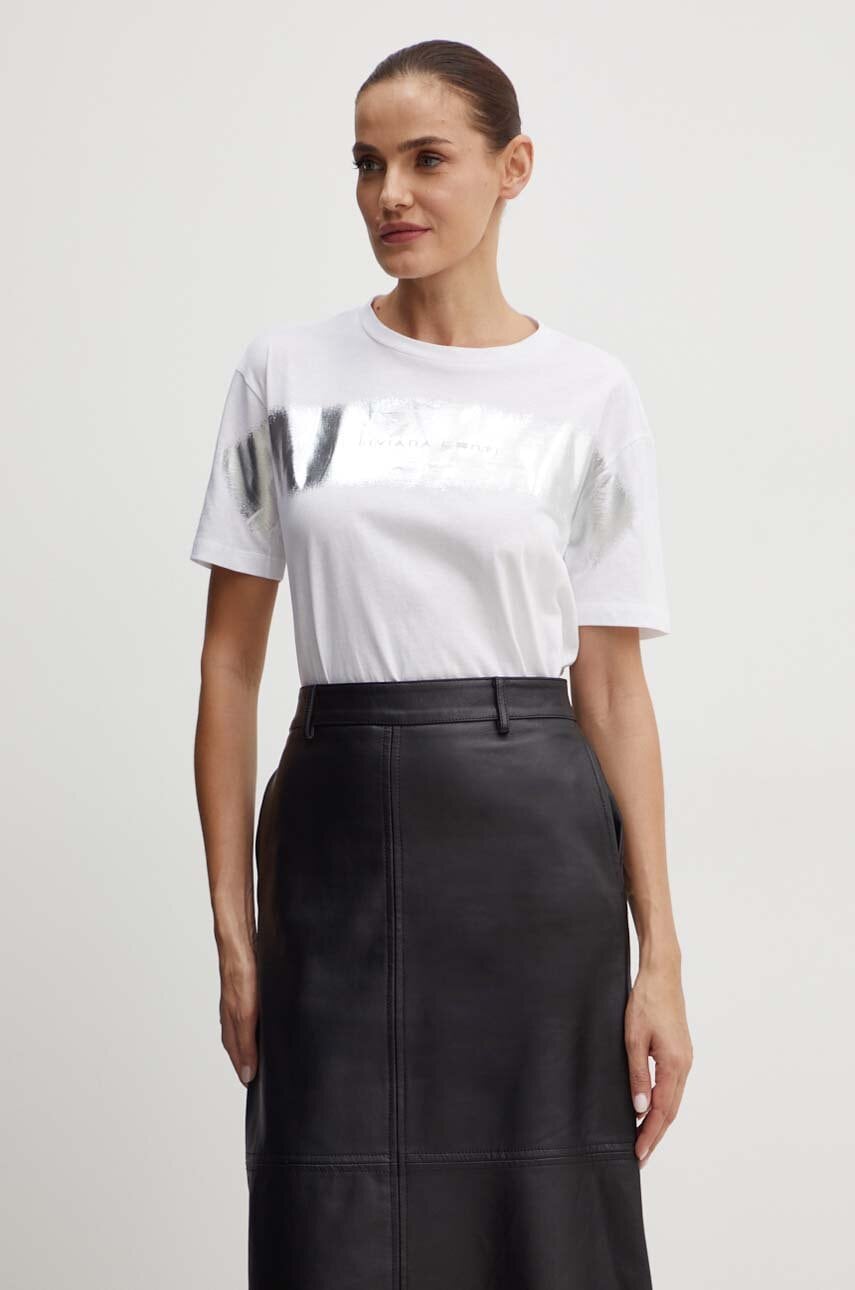 Liviana Conti tricou din bumbac femei, culoarea alb, F4WW70 Liviana Conti tricou din bumbac femei, culoarea alb, F4WW70
