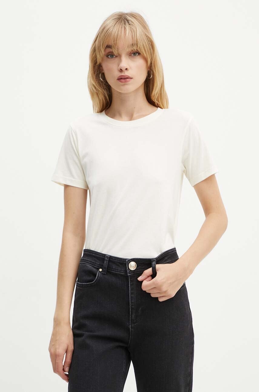 Silvian Heach tricou CHEKER femei, culoarea bej, GPA24057TS