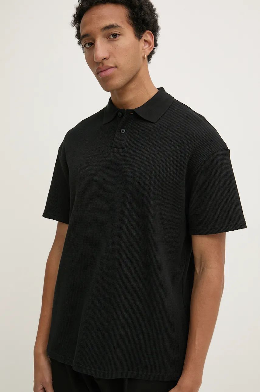 Solid polo de bumbac culoarea negru, neted, 21108419-194008