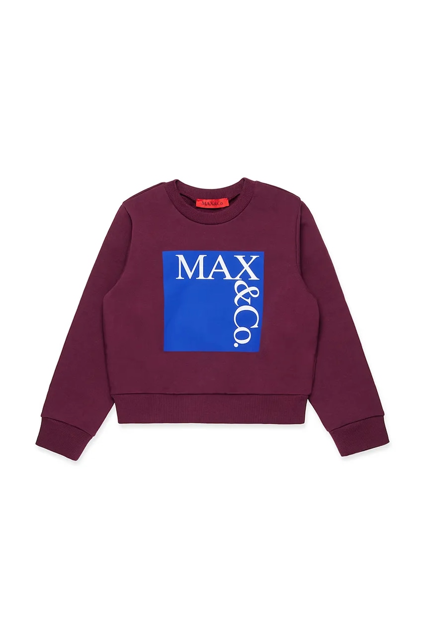 Детская хлопковая кофта MAX&Co. MAXS3F SWEAT-SHIRT цвет бордовый с принтом MX0037 Детская хлопковая кофта MAX&Co. MAXS3F SWEAT-SHIRT цвет бордовый с принтом MX0037
