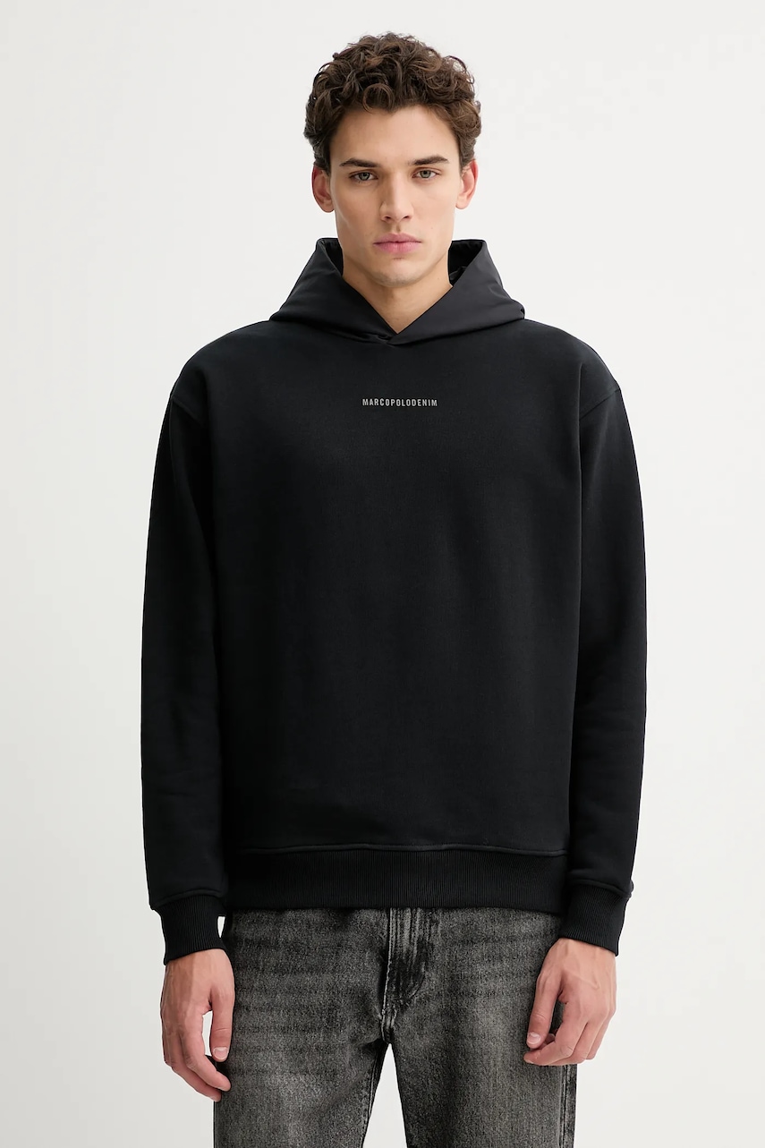 Marc O'Polo hanorac de bumbac culoarea negru, cu glugă, cu imprimeu, 5000007702