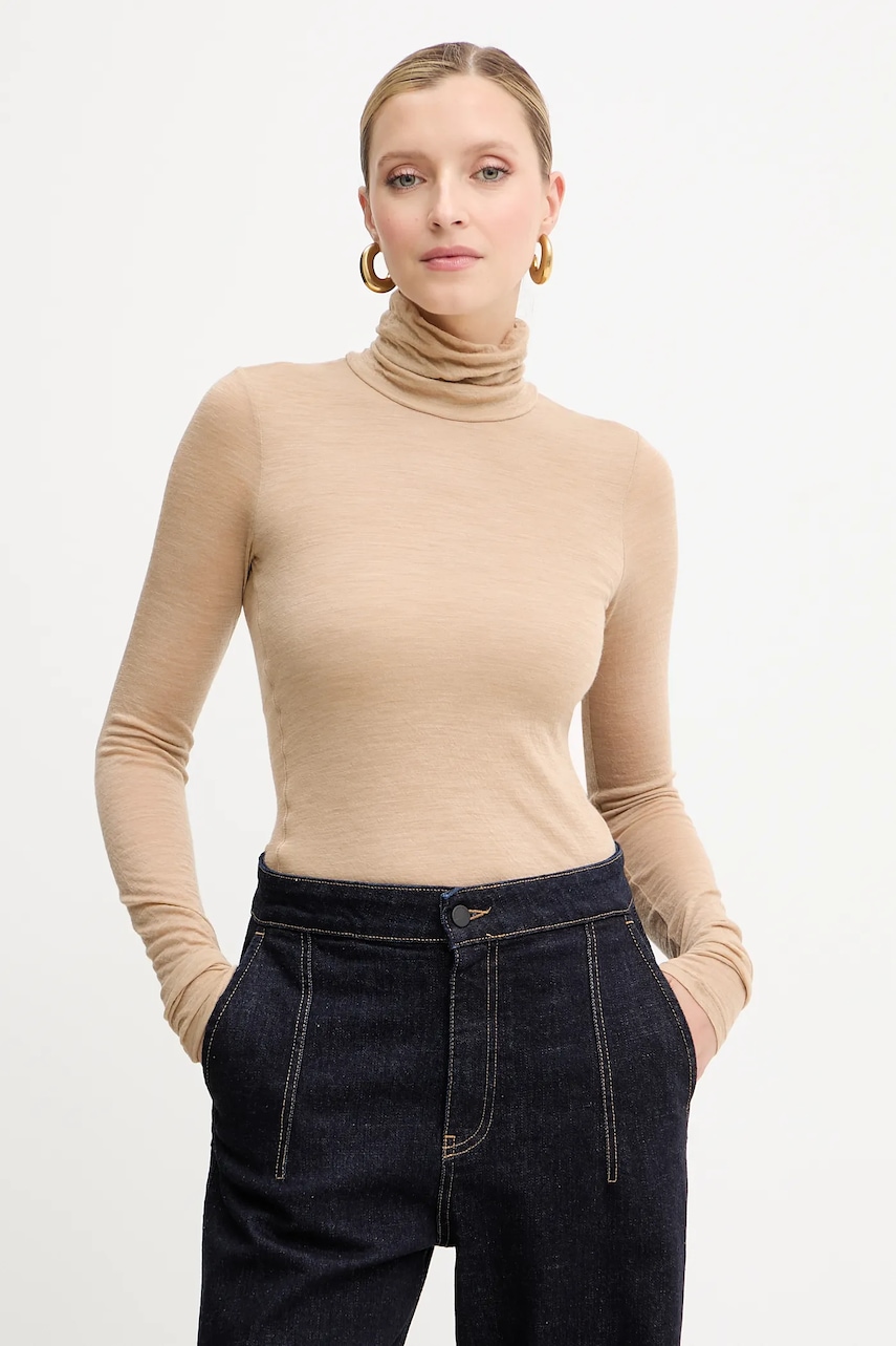 Liviana Conti longsleeve din lână culoarea verde, cu guler, F5WH17