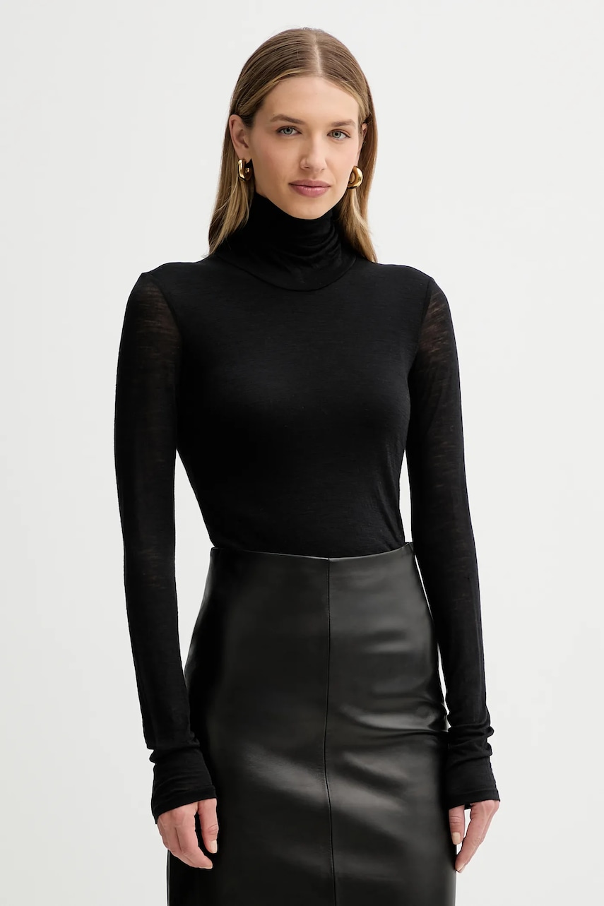 Liviana Conti mânecă lungă cu lână culoarea negru, cu guler, L5WH36