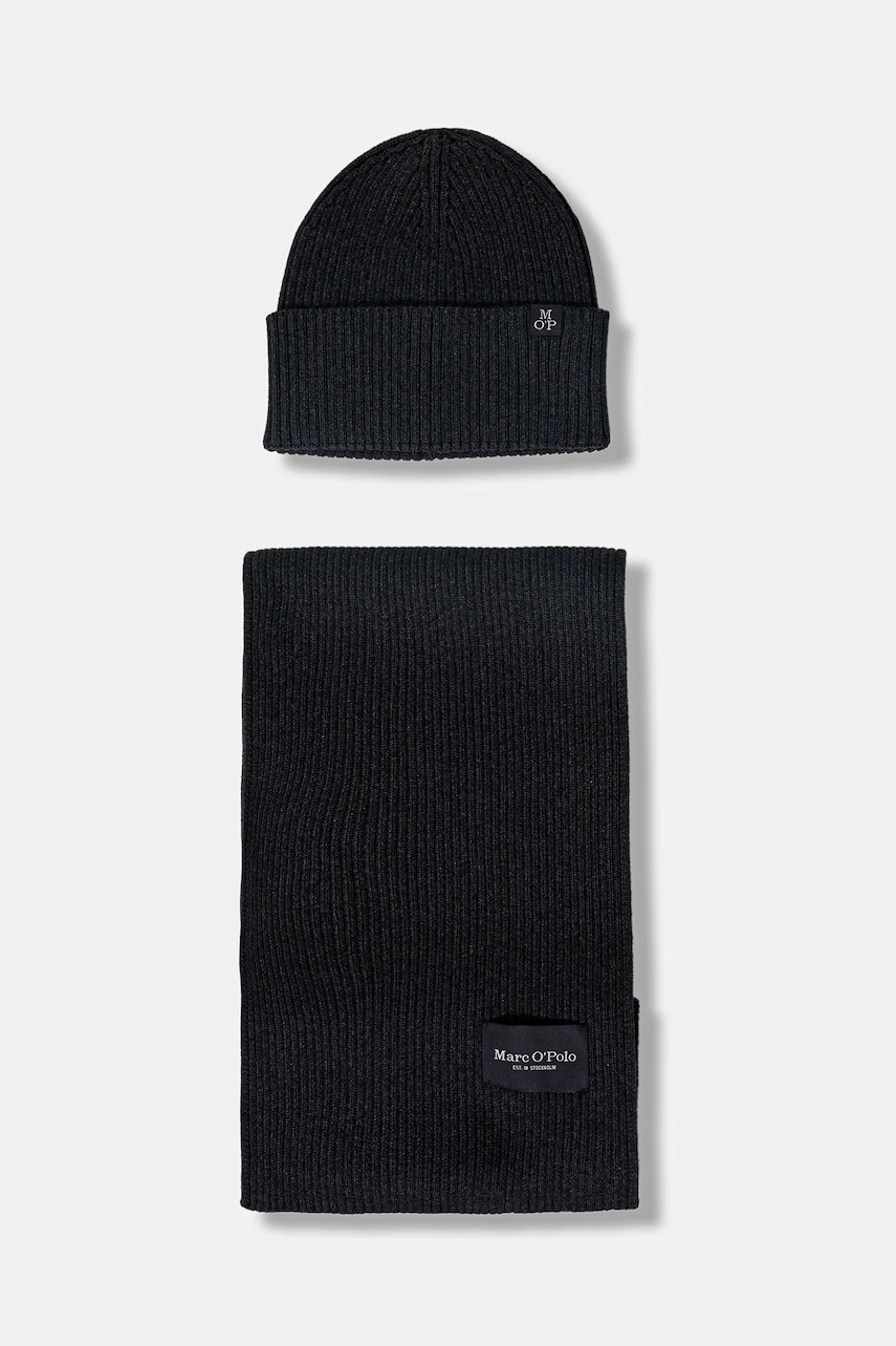 Marc O'Polo căciulă si fular din bumbac culoarea gri, 530502209024 Marc O'Polo căciulă si fular din bumbac culoarea gri, 530502209024