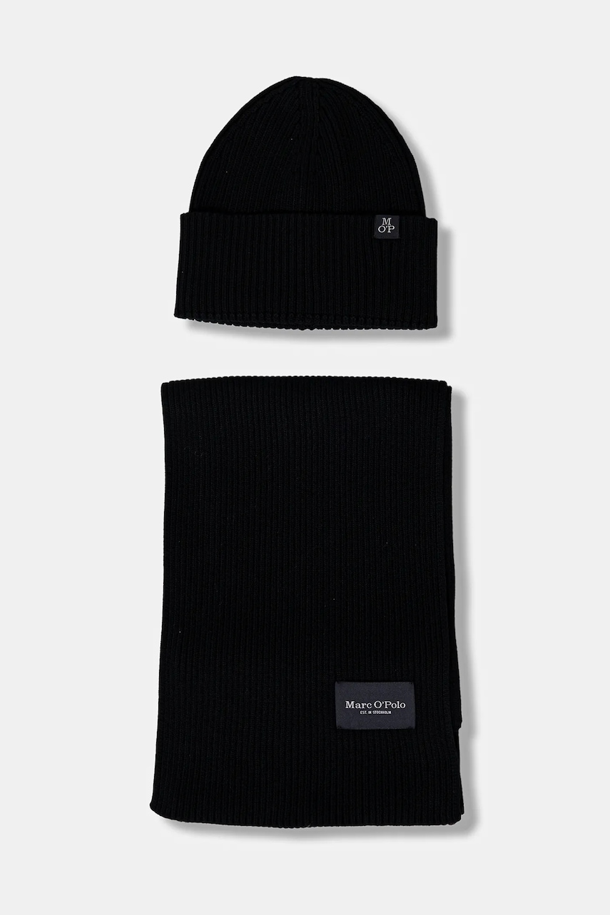 Marc O'Polo căciulă si fular din bumbac culoarea negru, 530502209024 Marc O'Polo căciulă si fular din bumbac culoarea negru, 530502209024