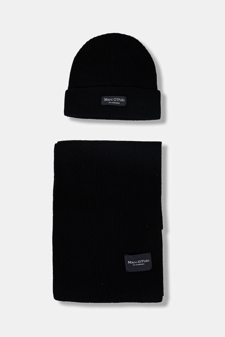 Marc O'Polo pălărie și eșarfă din lână culoarea negru, 530612809026