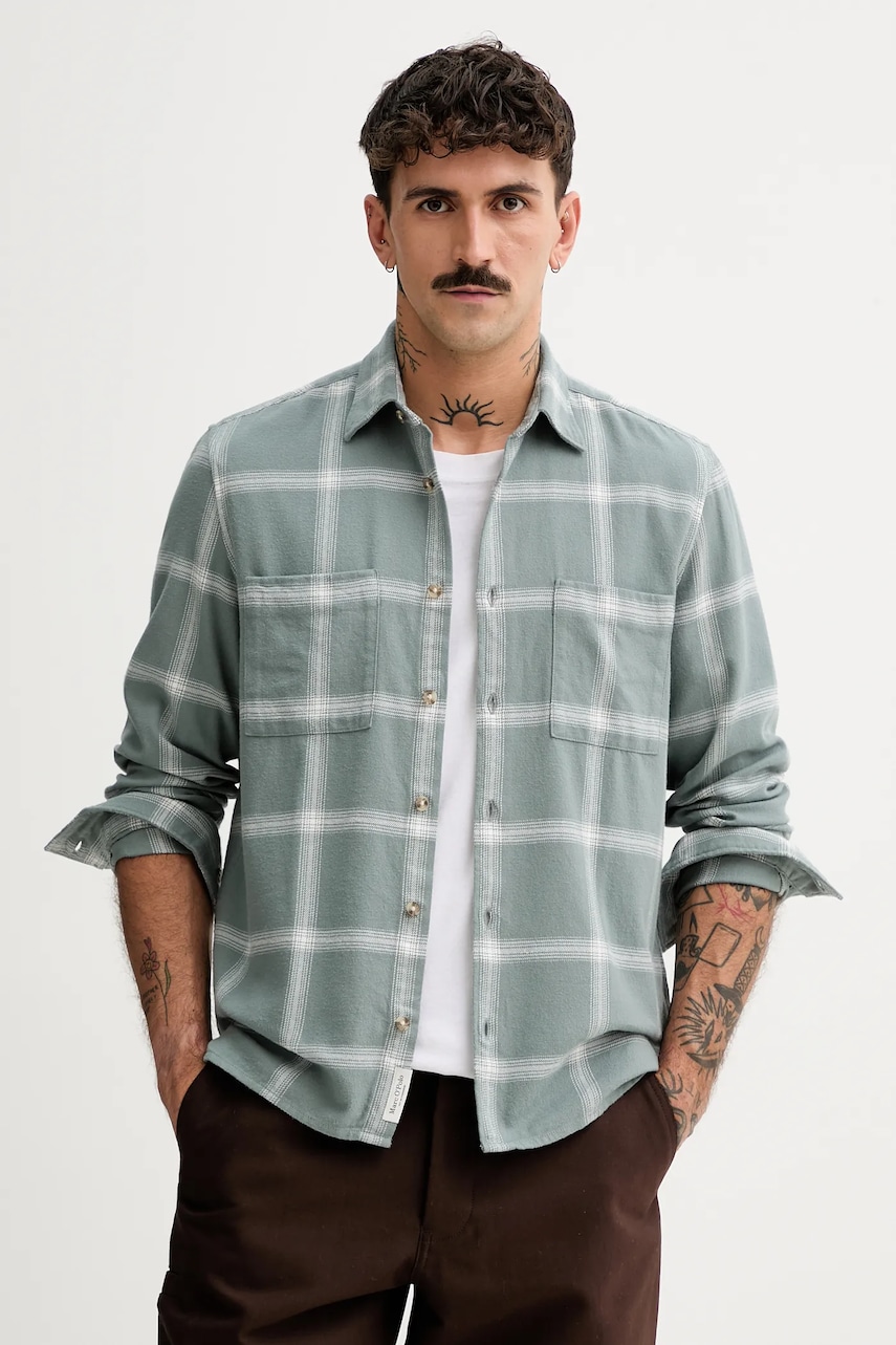 Marc O\'Polo cămașă din bumbac culoarea verde, cu guler clasic, regular, 530734042108