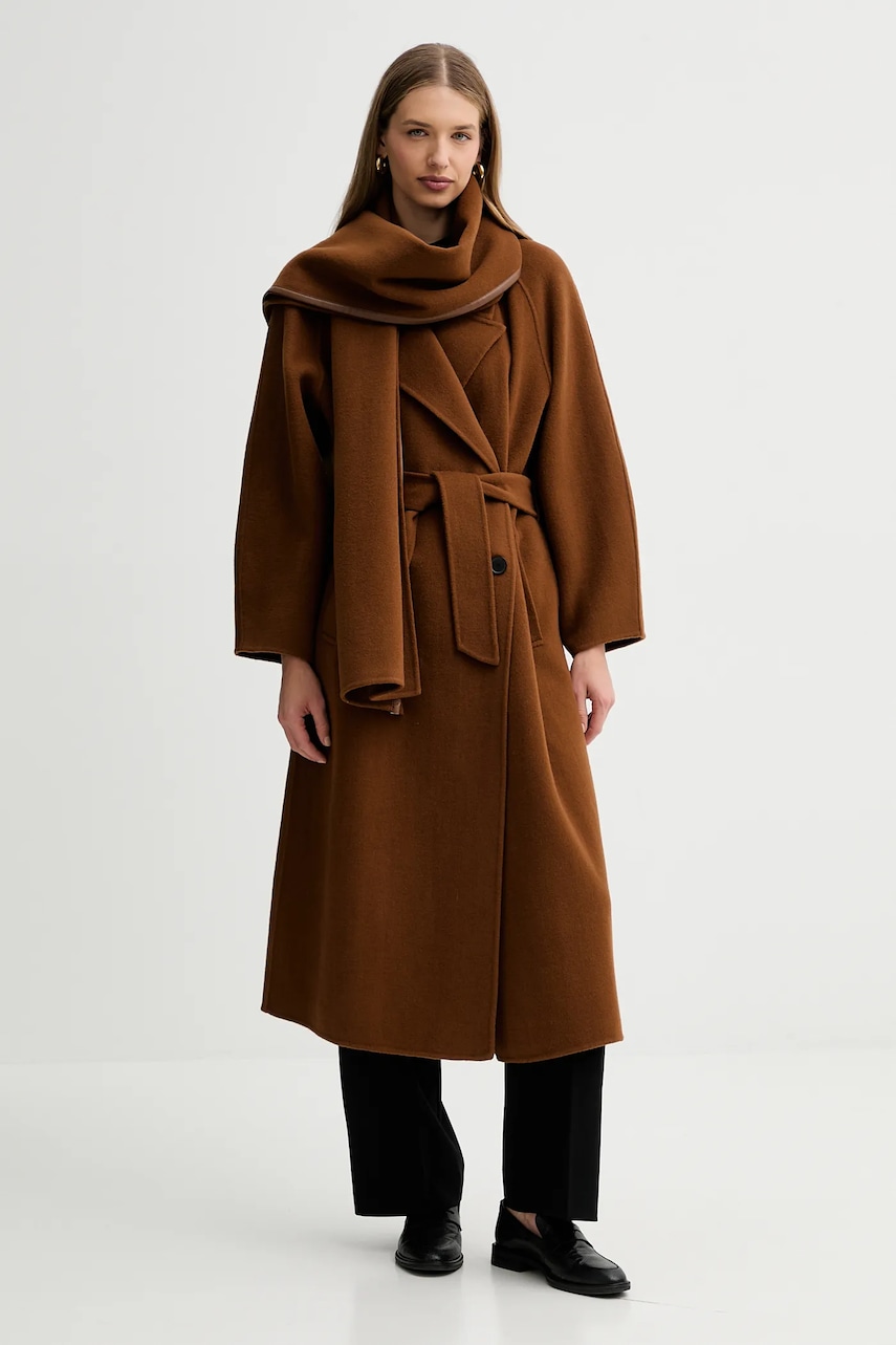 Liviana Conti palton de lână culoarea maro, F5WW69