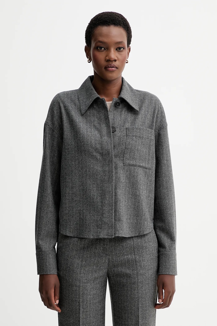 Marc O'Polo jachetă cămașă cu lână culoarea gri, de tranzitie, oversize, 510023774127