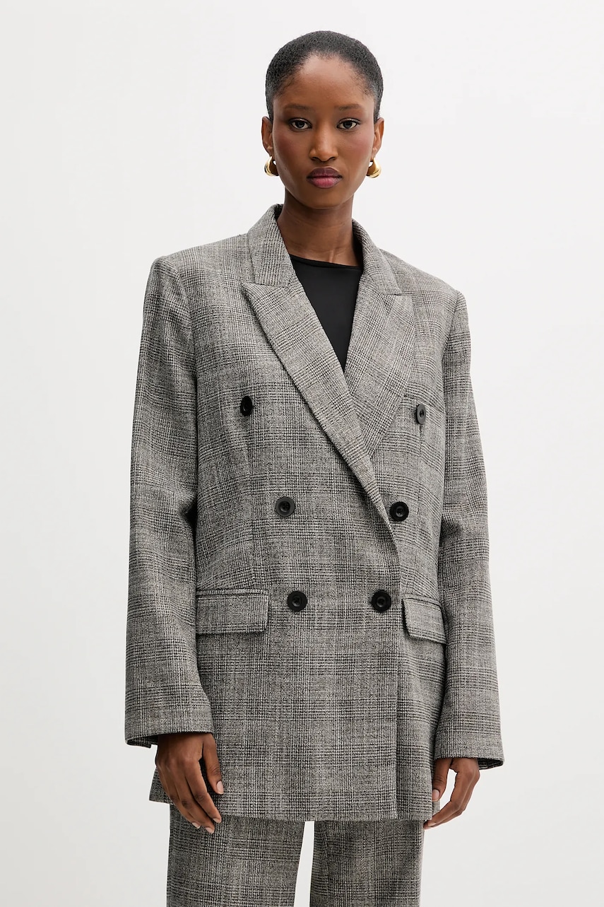 Silvian Heach sacou MADAIRAGA culoarea gri, cu doua randuri de nasturi, cu model, GPA25381GC