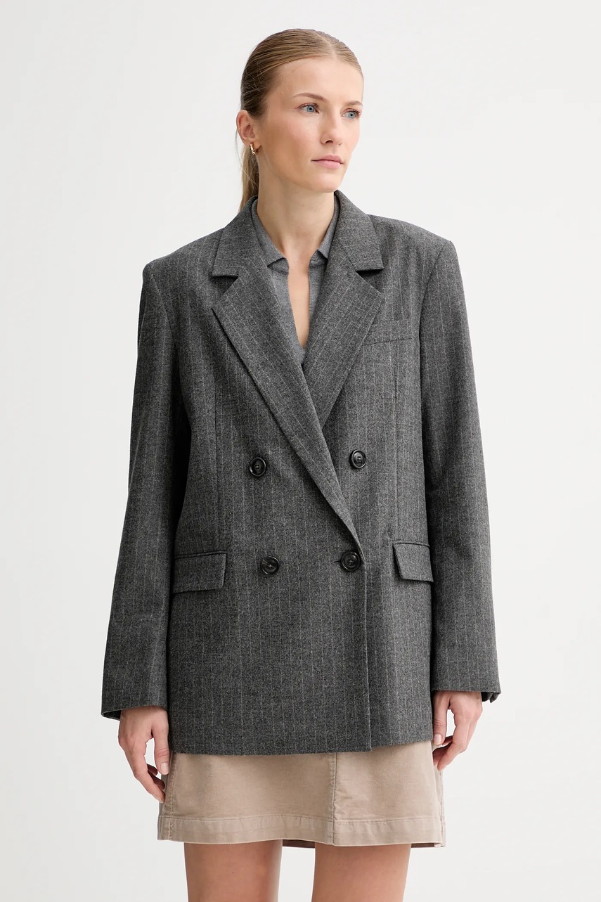 Marc O\'Polo jachetă cu lână culoarea gri, cu două rânduri de nasturi, cu imprimeu, 510023780031