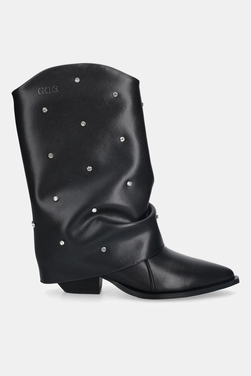 Кожаные сапоги GOE цвет чёрный каблук кирпичик SS2N4217 BLACK