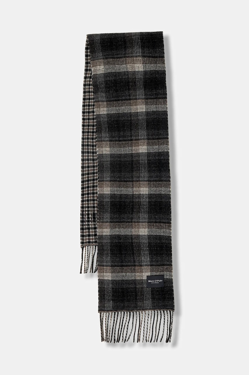 Marc O'Polo eșarfă de lână culoarea gri, cu imprimeu, 530811002038 Marc O'Polo eșarfă de lână culoarea gri, cu imprimeu, 530811002038